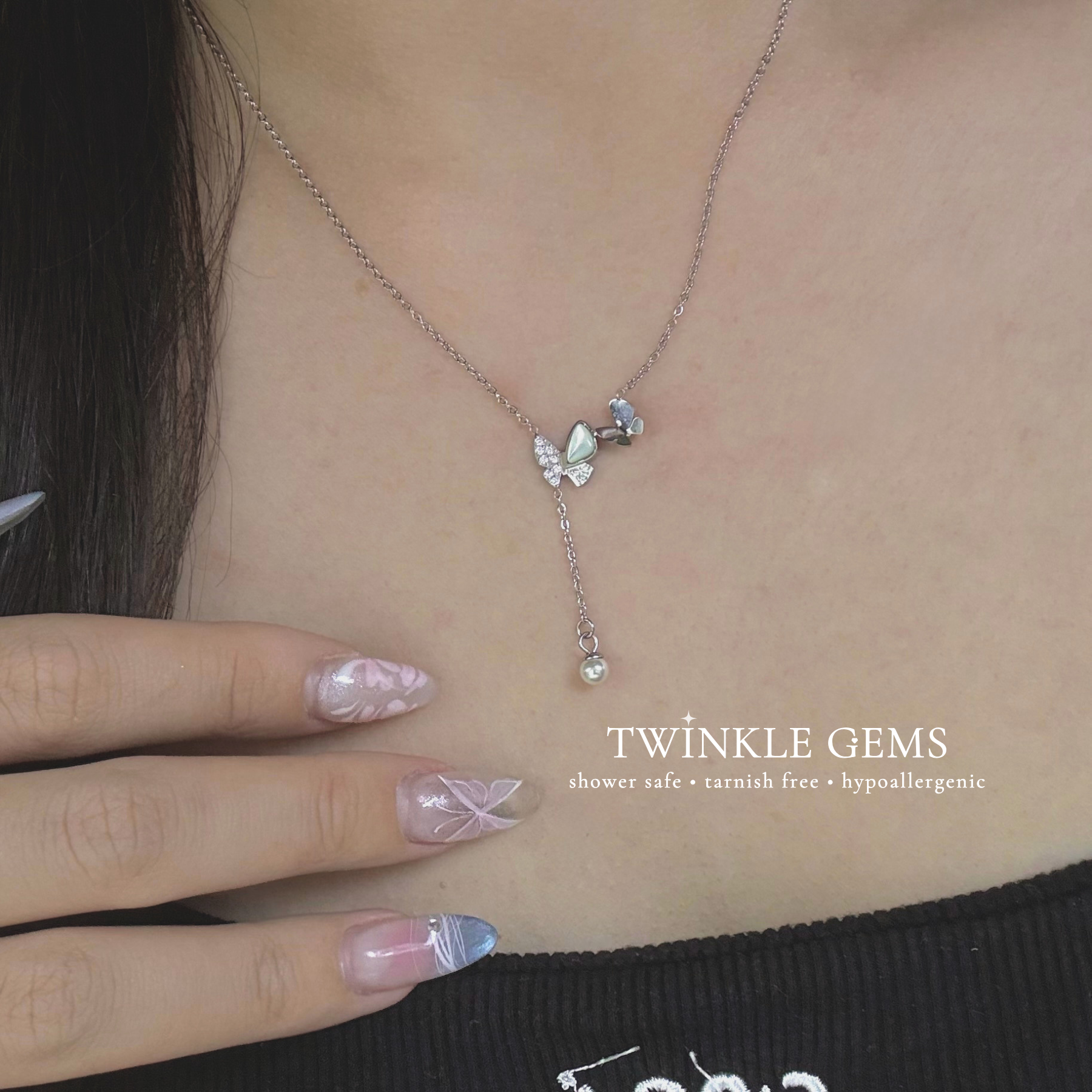 Lunette Butterfly White Conch Y Chain Necklace