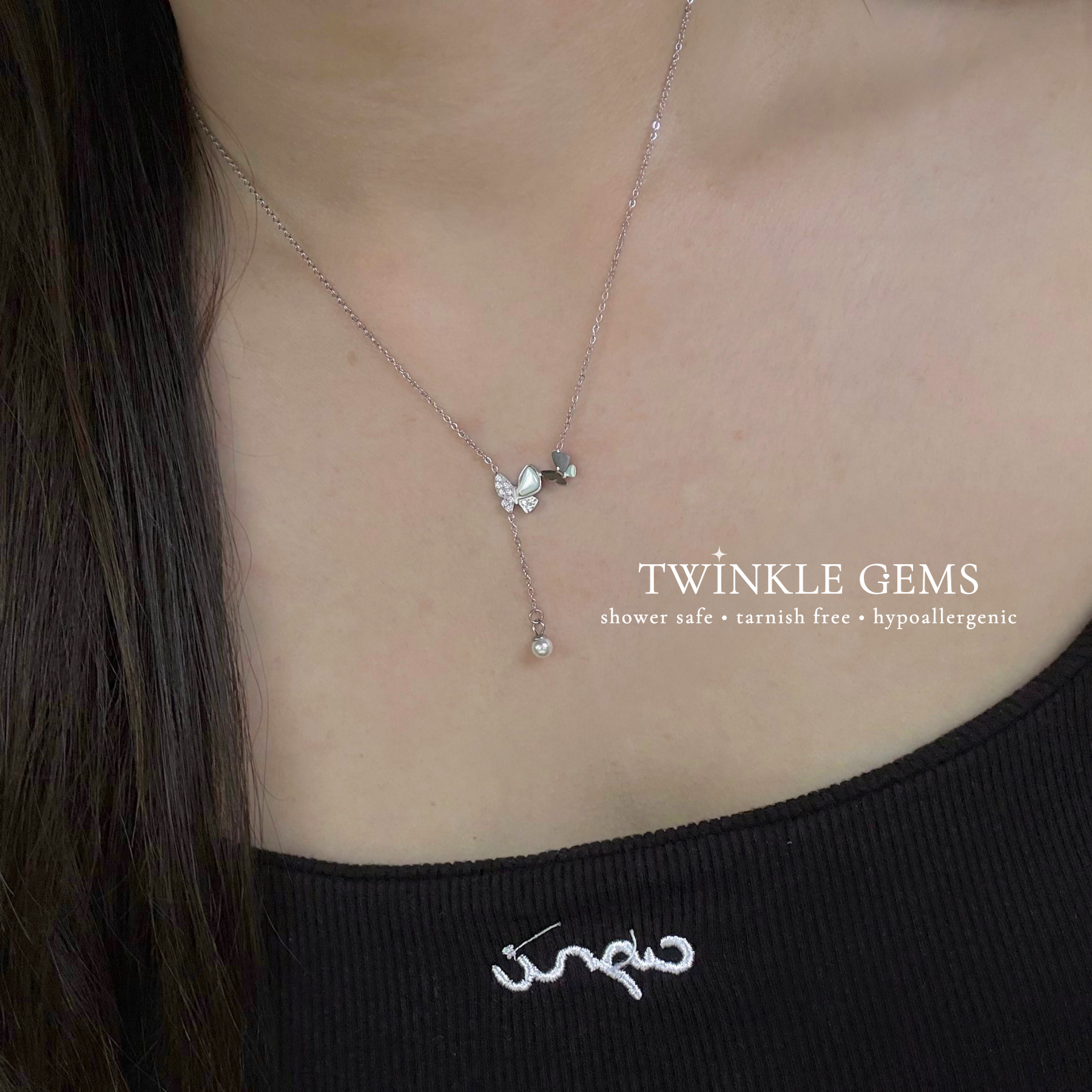 Lunette Butterfly White Conch Y Chain Necklace