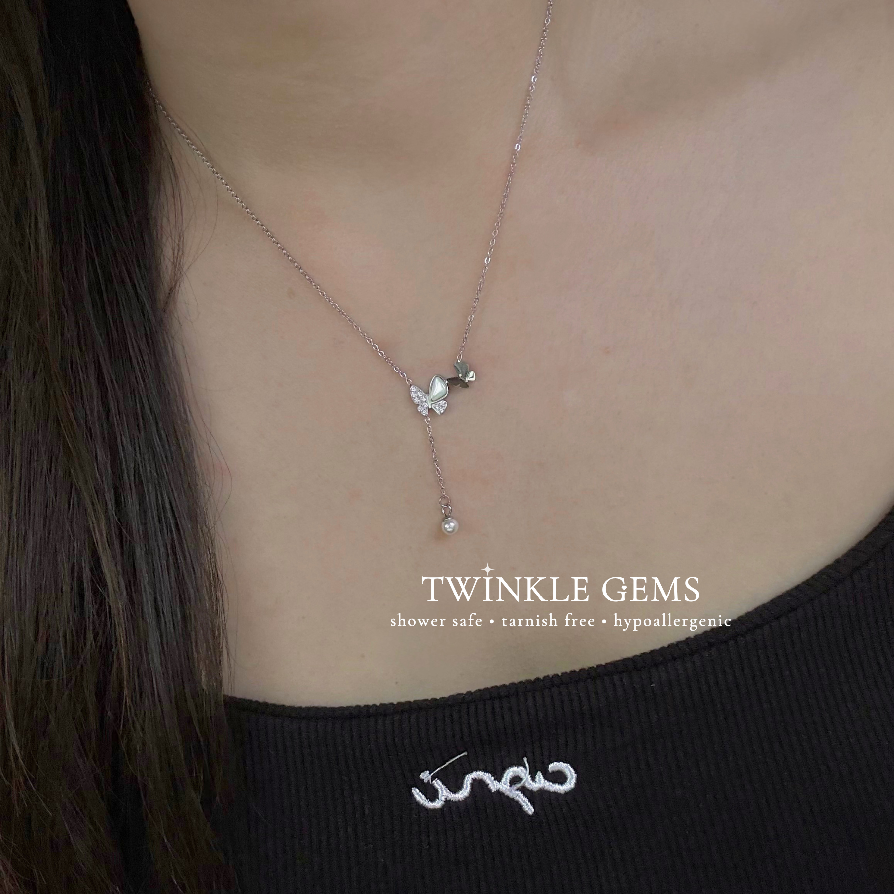 Lunette Butterfly White Conch Y Chain Necklace