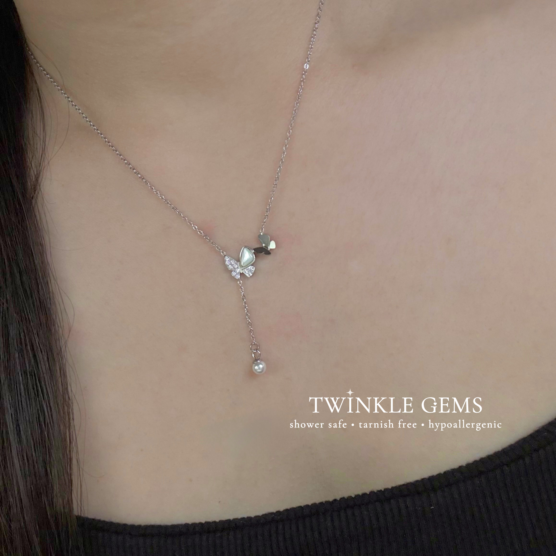 Lunette Butterfly White Conch Y Chain Necklace