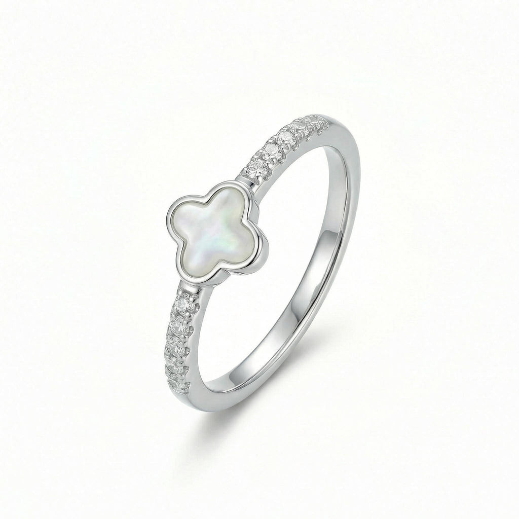 Lucky Glow Clover White Conch Ring