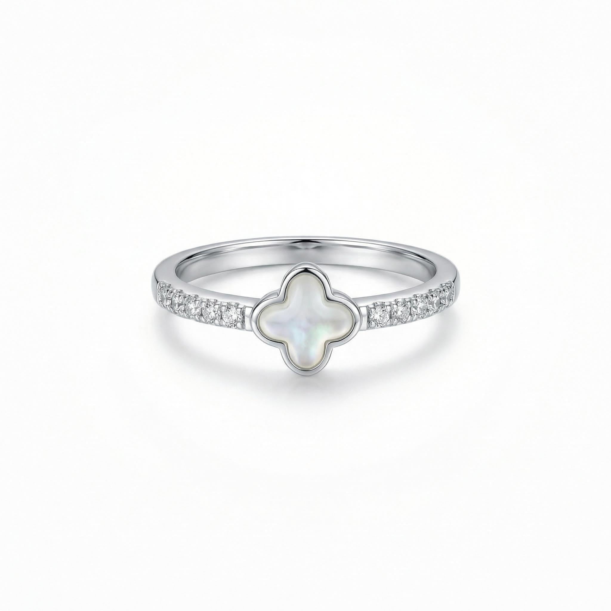 Lucky Glow Clover White Conch Ring